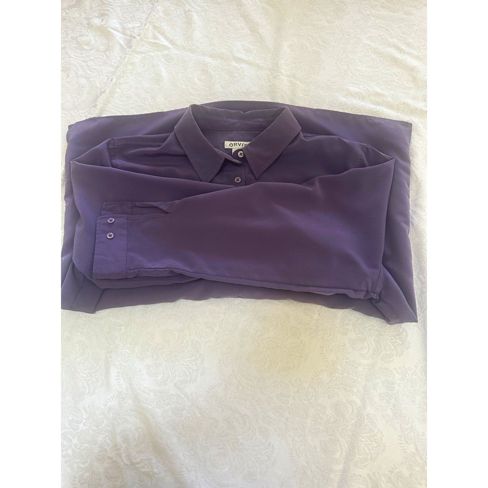 Orvis Men's XL Purple Solid Long Sleeve Button-Front Point Collar Dress Shirt - Picture 2 of 13